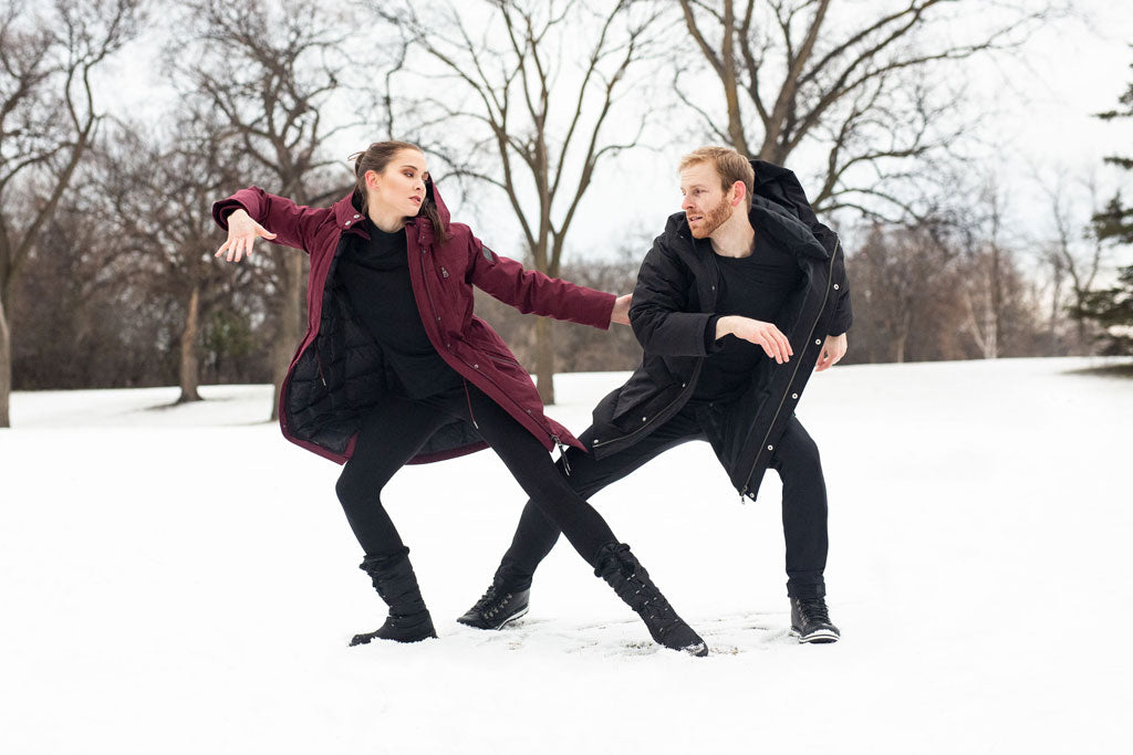 Royal Winnipeg Ballet dancers outside in winter wearing MPG outerwear