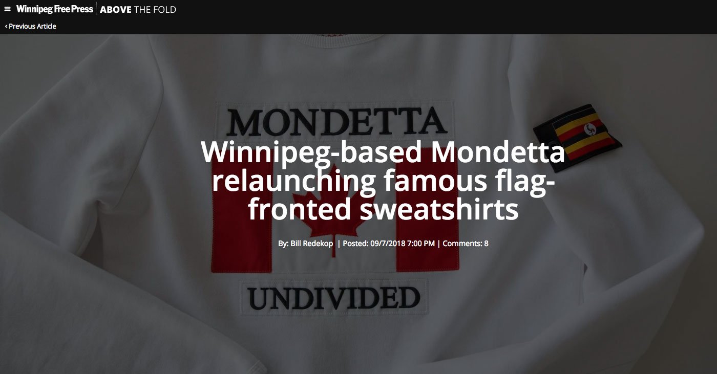 Winnipeg Free Press: Mondetta Relaunching Famous Flag-fronted Sweatshirts