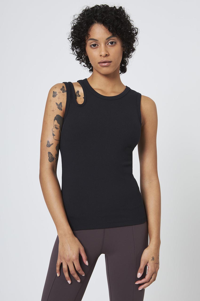 Poise Asymmetric Cut-Out Ribbed Tank Top