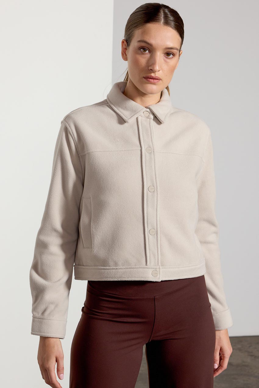 Elevate Recycled Polyester Cropped Shirt Jacket with Welt Pockets