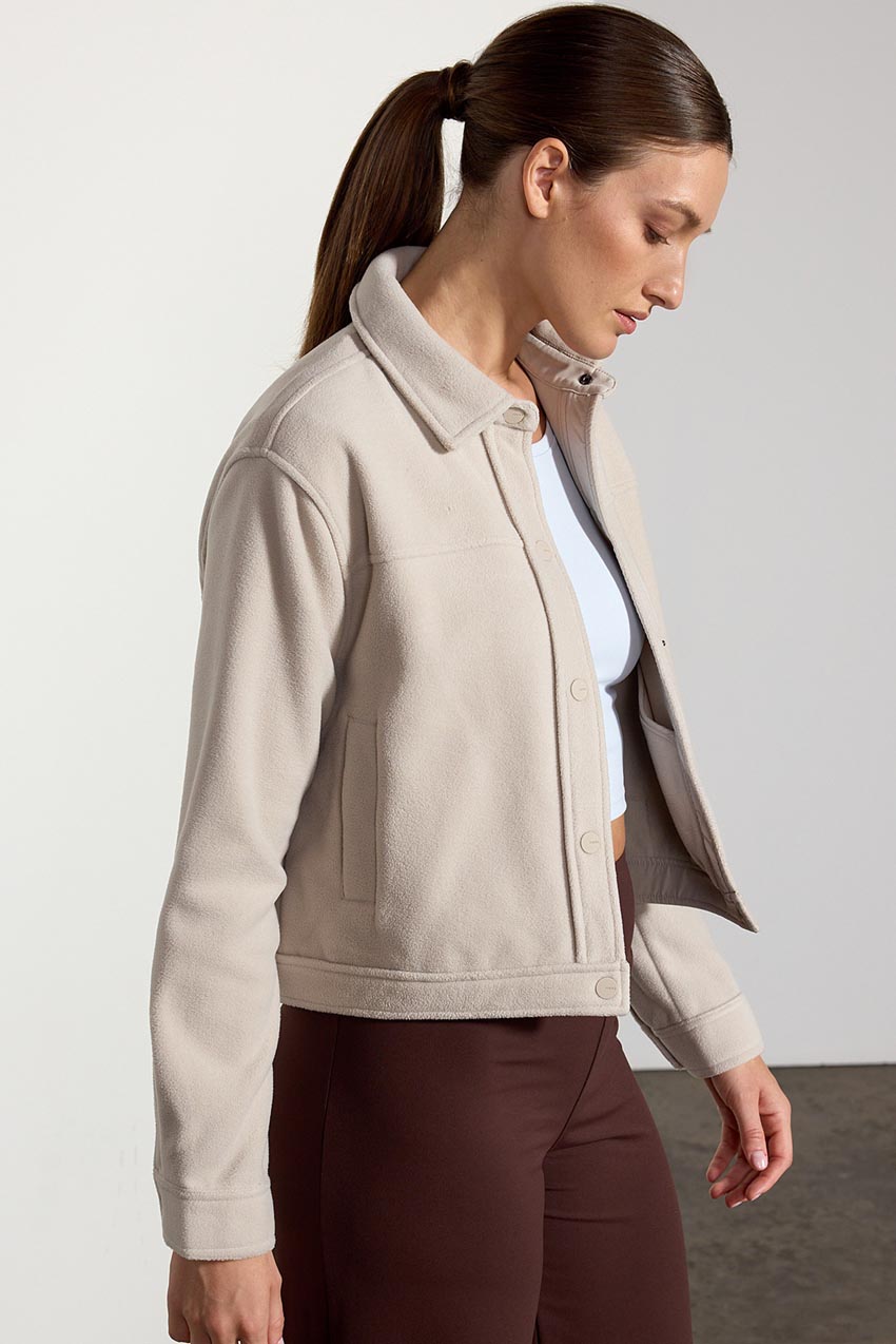 Elevate Recycled Polyester Cropped Shirt Jacket with Welt Pockets