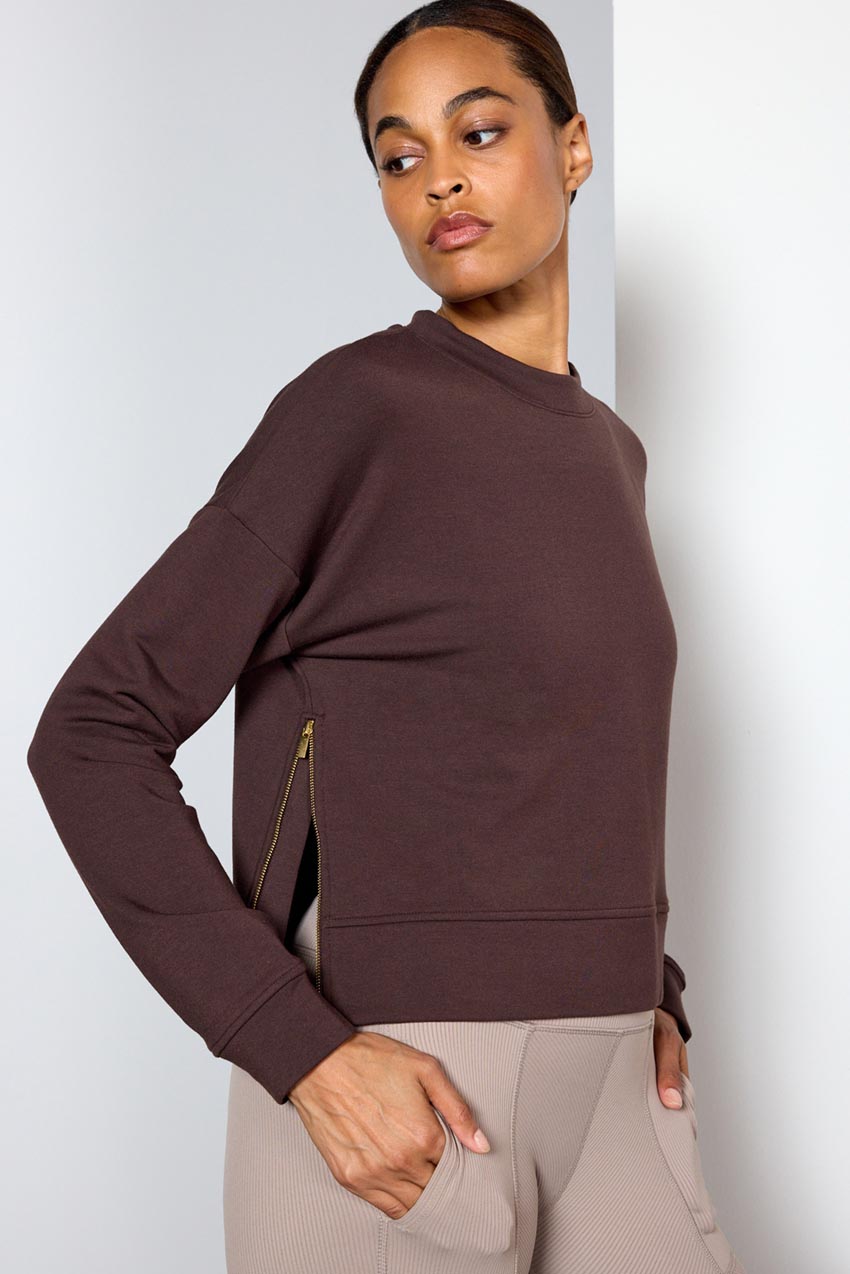 Serenity Recycled Polyester TENCEL™ Modal Cropped Crew Neck with Zip Slits