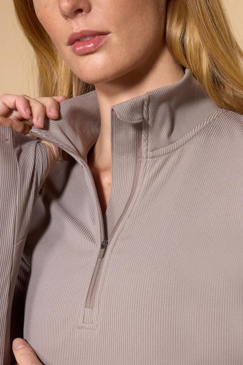 Poise Recycled Polyester Ribbed Half-Zip Long Sleeve Top