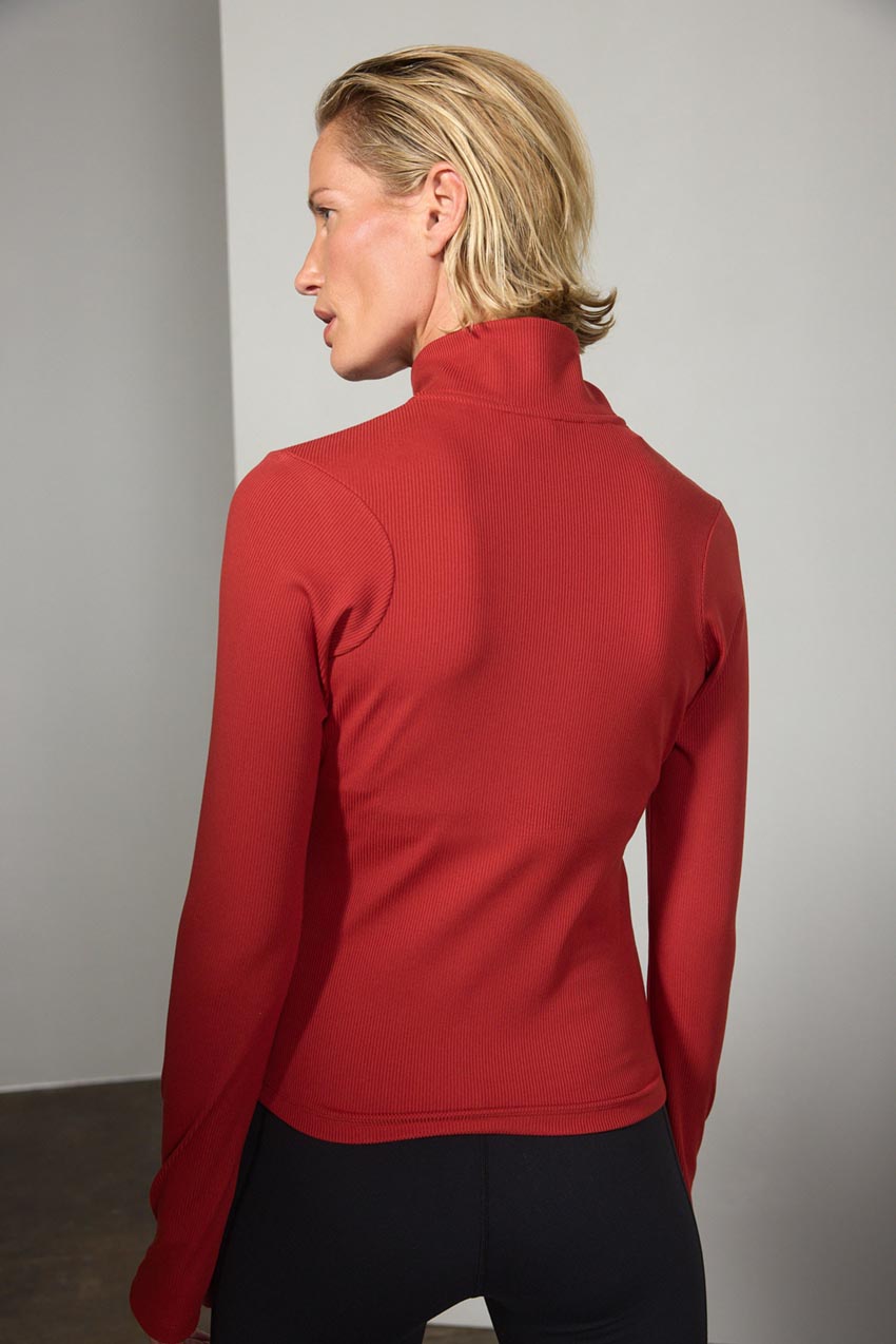 Poise Recycled Polyester Ribbed Half-Zip Long Sleeve Top
