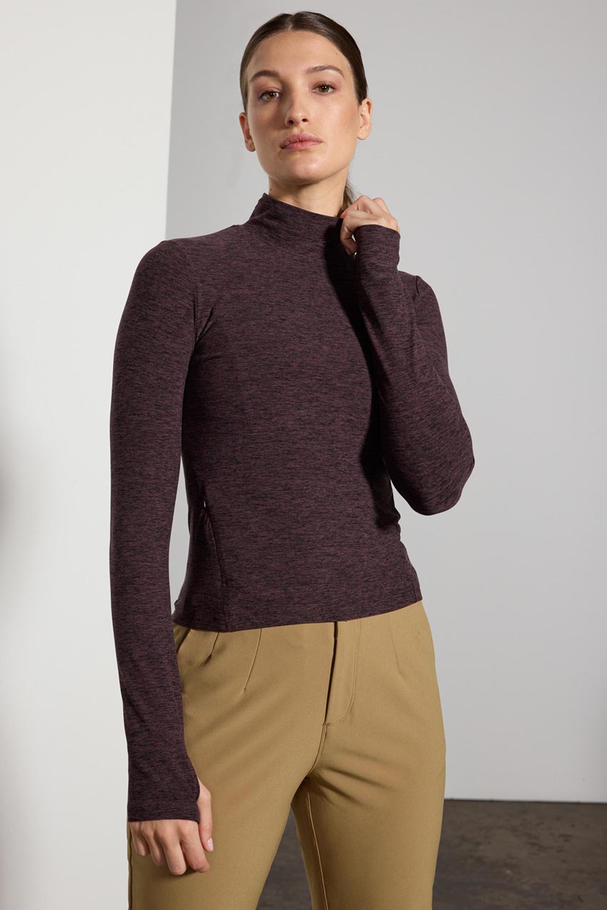 Explore Recycled Polyester High Mock Neck Long Sleeve Fitted Top