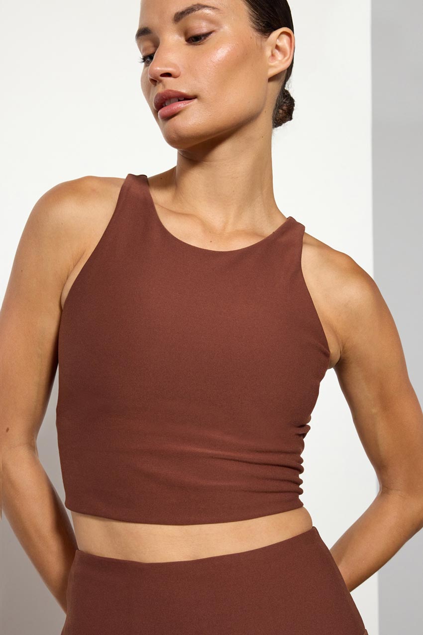 Explore Recycled Polyester High Neck Longline Light Support Sports Bra Peached