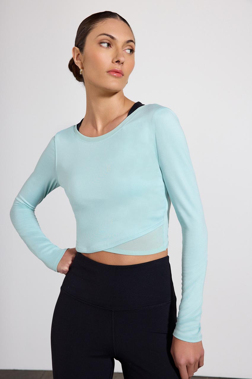 MPG Sport Pace Wrap Long Sleeve T-Shirt with Mesh  in Blue Haze