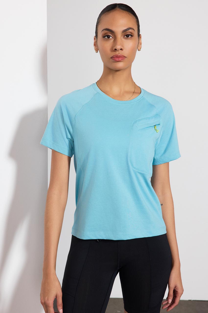 MPG Sport Achieve Mesh Panel T-Shirt with Chest Pocket  in Reef Waters