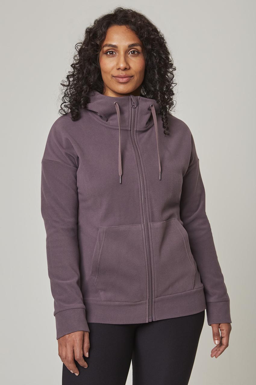 Mondetta Women's Cozy Full-Zip Velour Hoodie in Purple