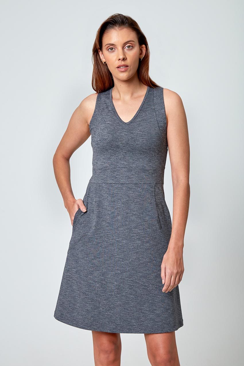 Mondetta Women’s Peached Space Dye Dress in Quiet Shade (Charcoal)