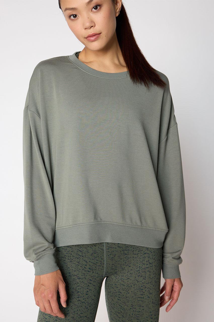MPG Sport Serene Recycled Polyester TENCEL™ Modal Relaxed Crew Neck - Sale  in Sage