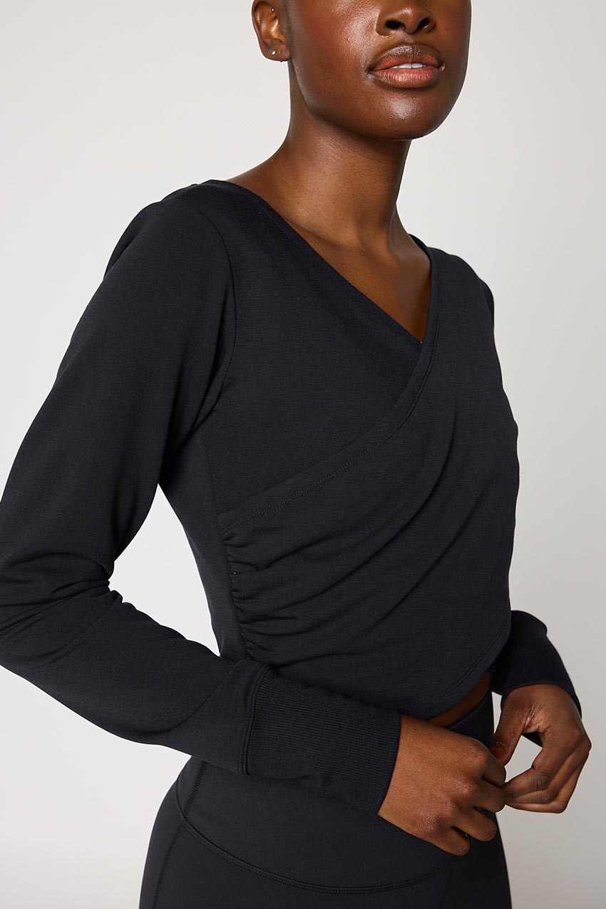 Serene Recycled Polyester Front Wrap Long Sleeve Top