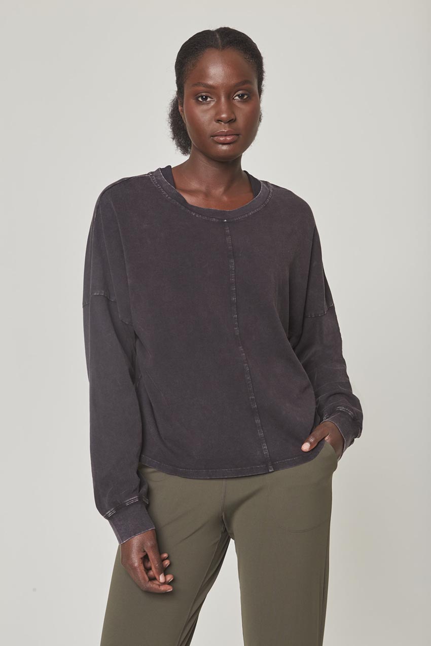 MPG Sport Calm Oversized Boxy Long Sleeve Top - Sale  in Distressed Black