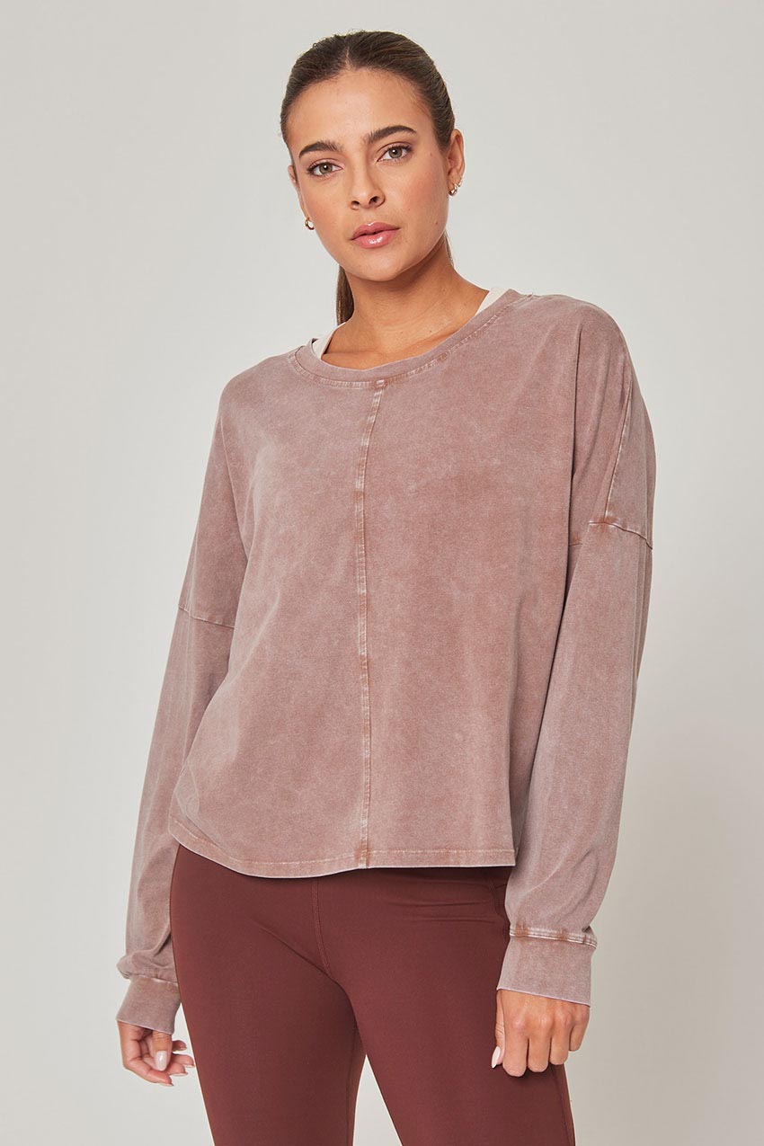 MPG Sport Calm Oversized Boxy Long Sleeve Top - Sale  in Distressed Almond