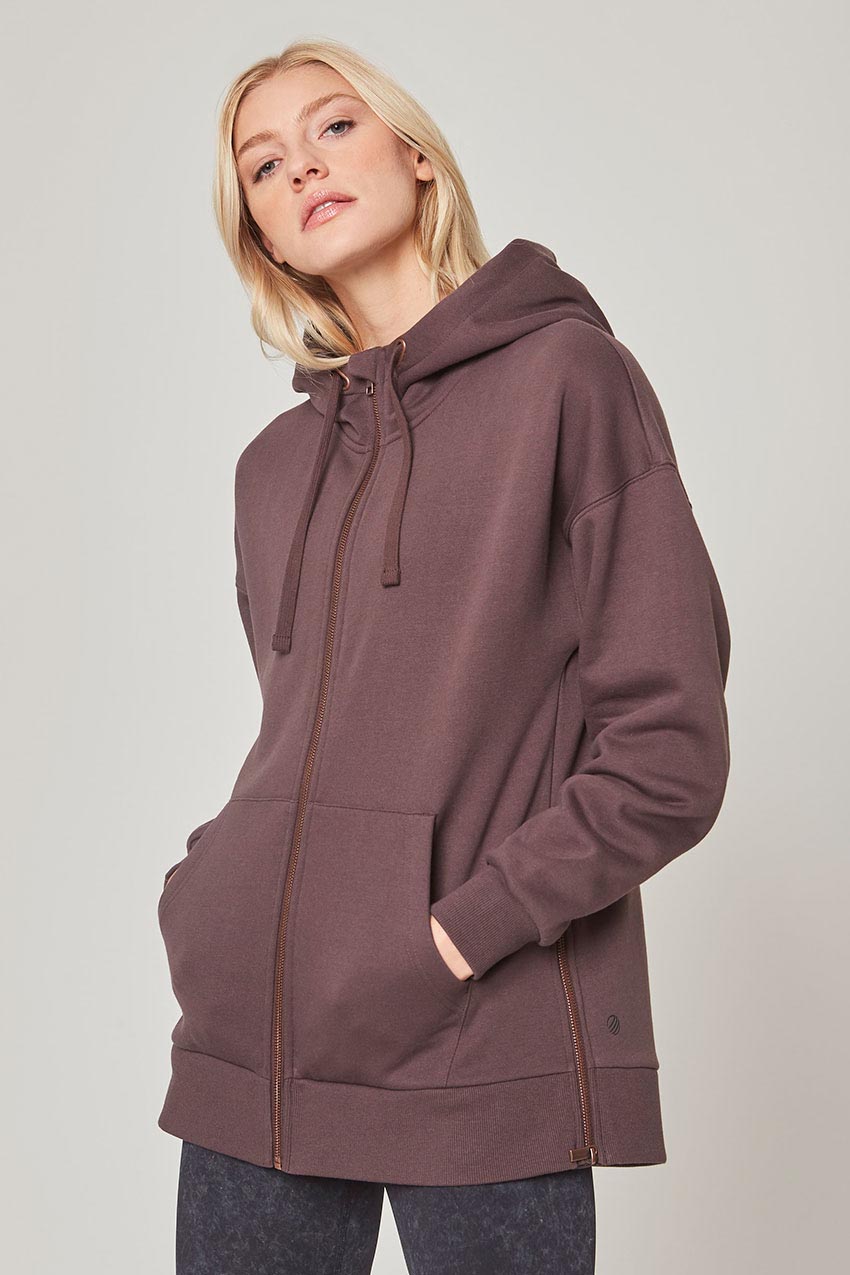 MPG Sport Ease Organic Cotton Recycled Polyester Oversized Zip-Up Hoodie - Sale  in Shale