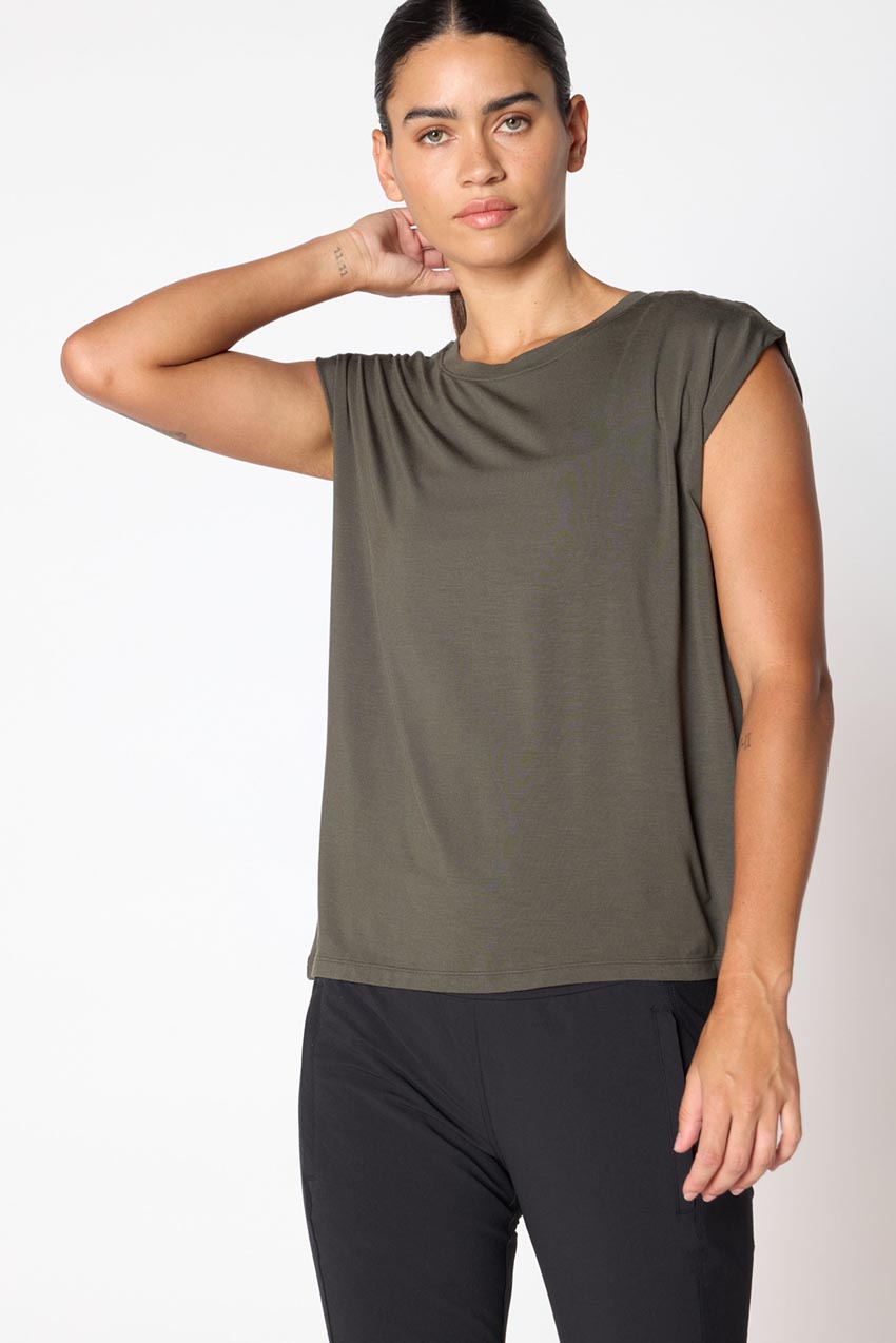 MPG Sport Breeze Tencel™ Modal Short Sleeve Shirt with Tacked Shoulder  in Moss