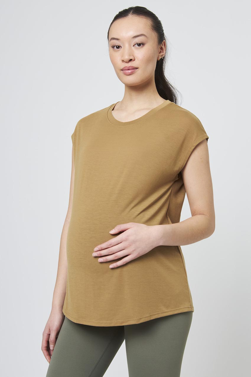 MPG Sport Dynamic Relaxed Short Sleeve Maternity T-shirt  in Dull Gold