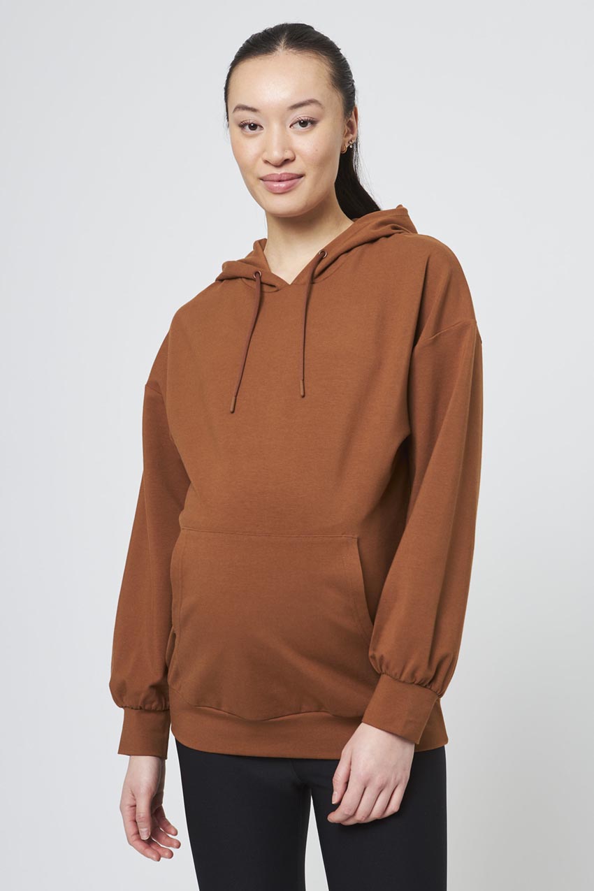 MPG Sport Balance Oversized Long Maternity Hoodie  in Tobacco