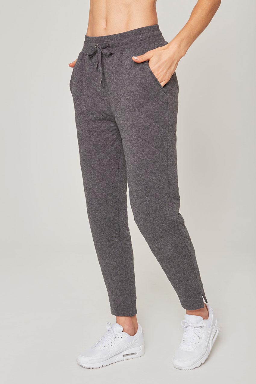 MPG Sport Aspire High-Waisted 27" Slim Leg Quilted Pant   in Htr Charcoal