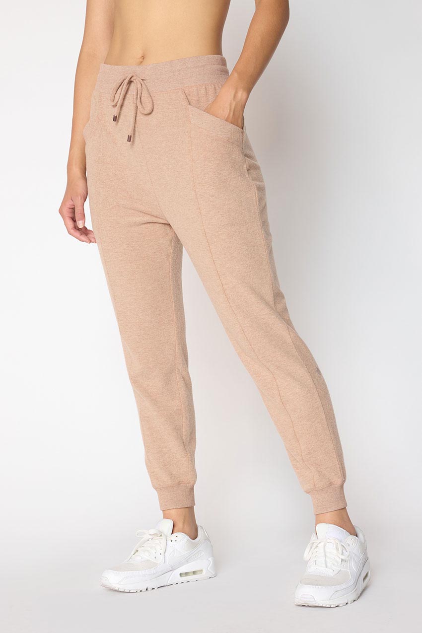 MPG Sport Tranquil High-Waisted 24.75" Jogger with Front Seam   in Heather Mocha