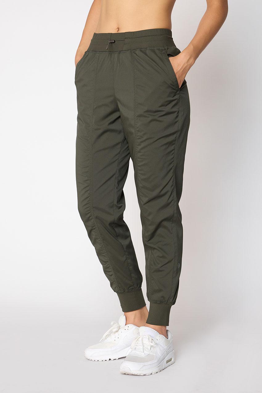MPG Sport Eclipse High-Waisted 28" Shadow Stripe Jogger   in Moss