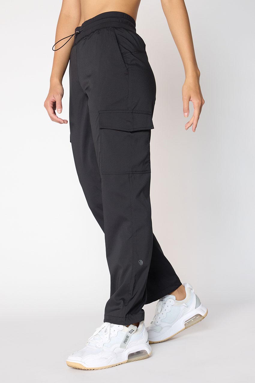 MPG Sport Eclipse High-Waisted 30" Shadow Stripe Pant with Cargo Pocket   in Black