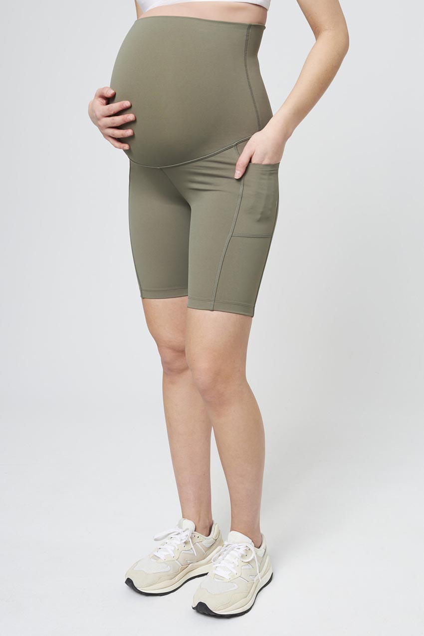 MPG Sport Vital Side Pocket Maternity Short 8" Peached  in Dusty Olive
