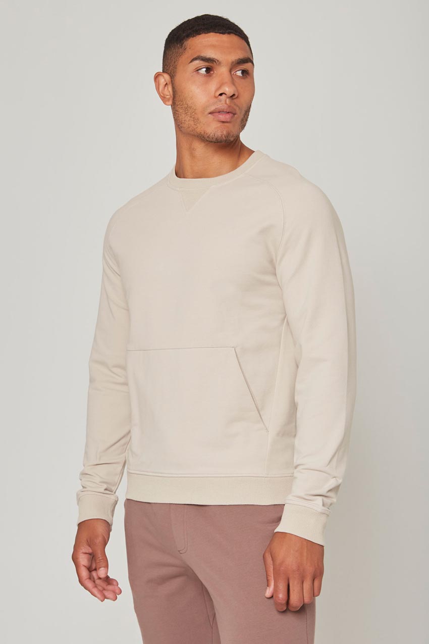 MPG Sport Unwind Crew Neck Pullover with Front Pocket  in Linen White