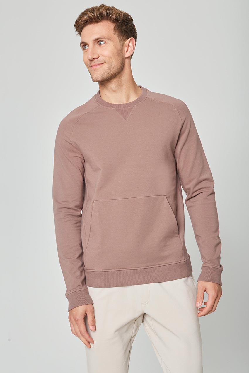 MPG Sport Unwind Crew Neck Pullover with Front Pocket  in Almond