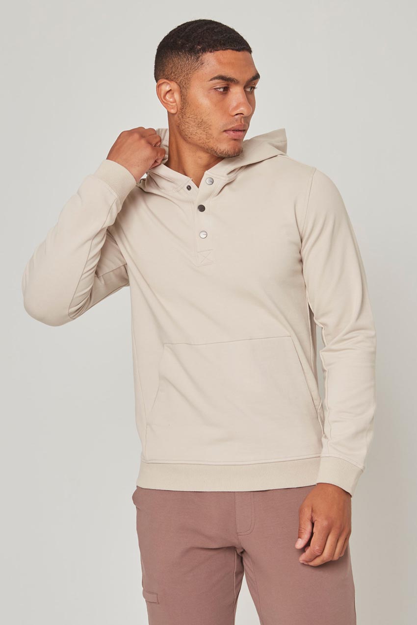 MPG Sport Unwind Hoodie with Snap Placket  in Linen White