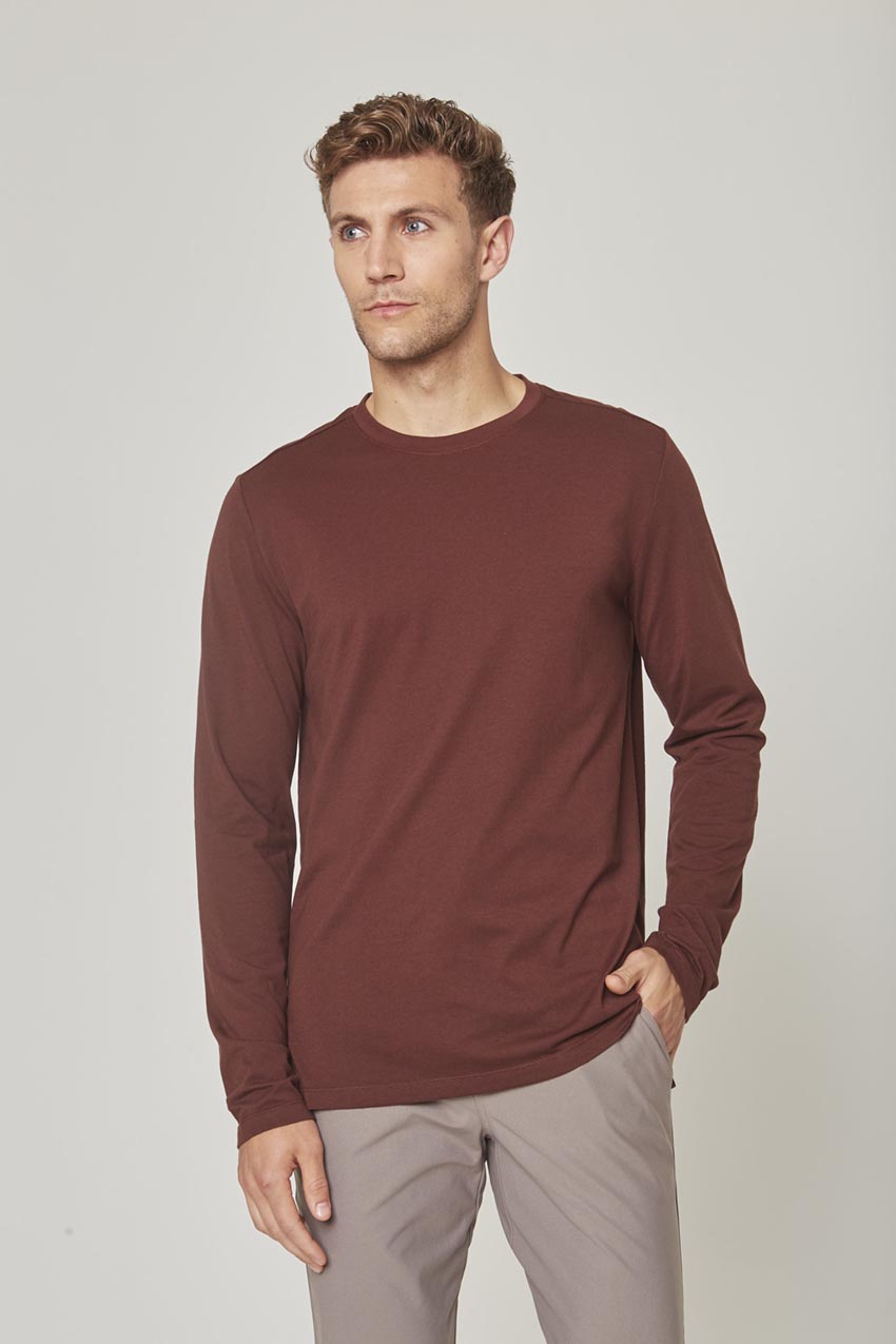 MPG Sport Achieve Long Sleeve Shirt with Side Slit  in Dark Mahogany