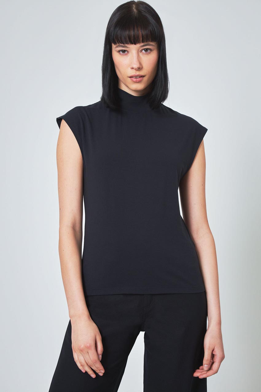 Modern Ambition Expression Sleeveless Mock Neck Top in Black