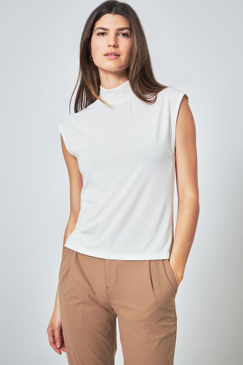Modern Ambition Expression Sleeveless Mock Neck Top in Coconut Milk