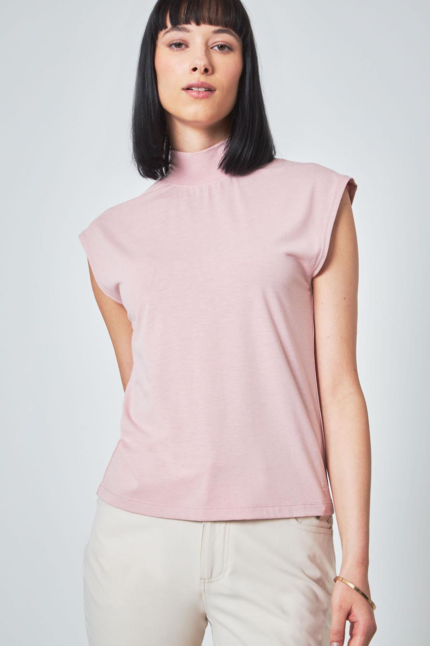 Modern Ambition Expression Sleeveless Mock Neck Top in Pale Mauve