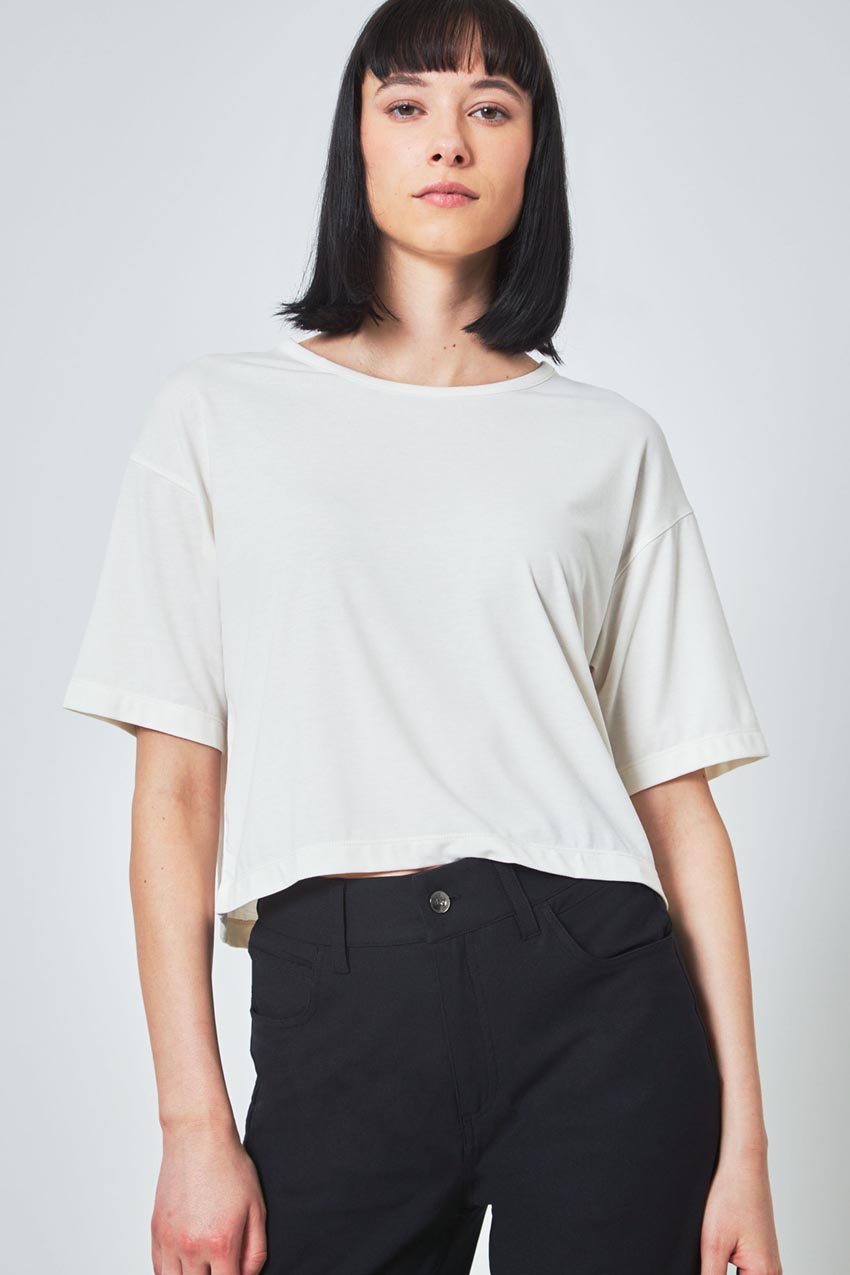 Modern Ambition Expression Relaxed Fit Cropped Short Sleeve T-Shirt in Coconut Milk