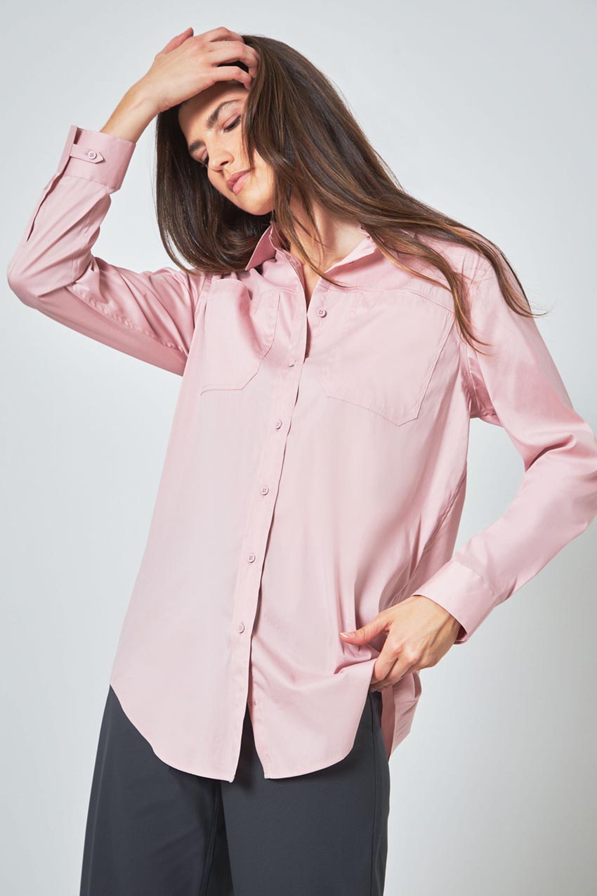 Modern Ambition Suitable Oversized Cargo Shirt with Patch Pockets in Pale Mauve