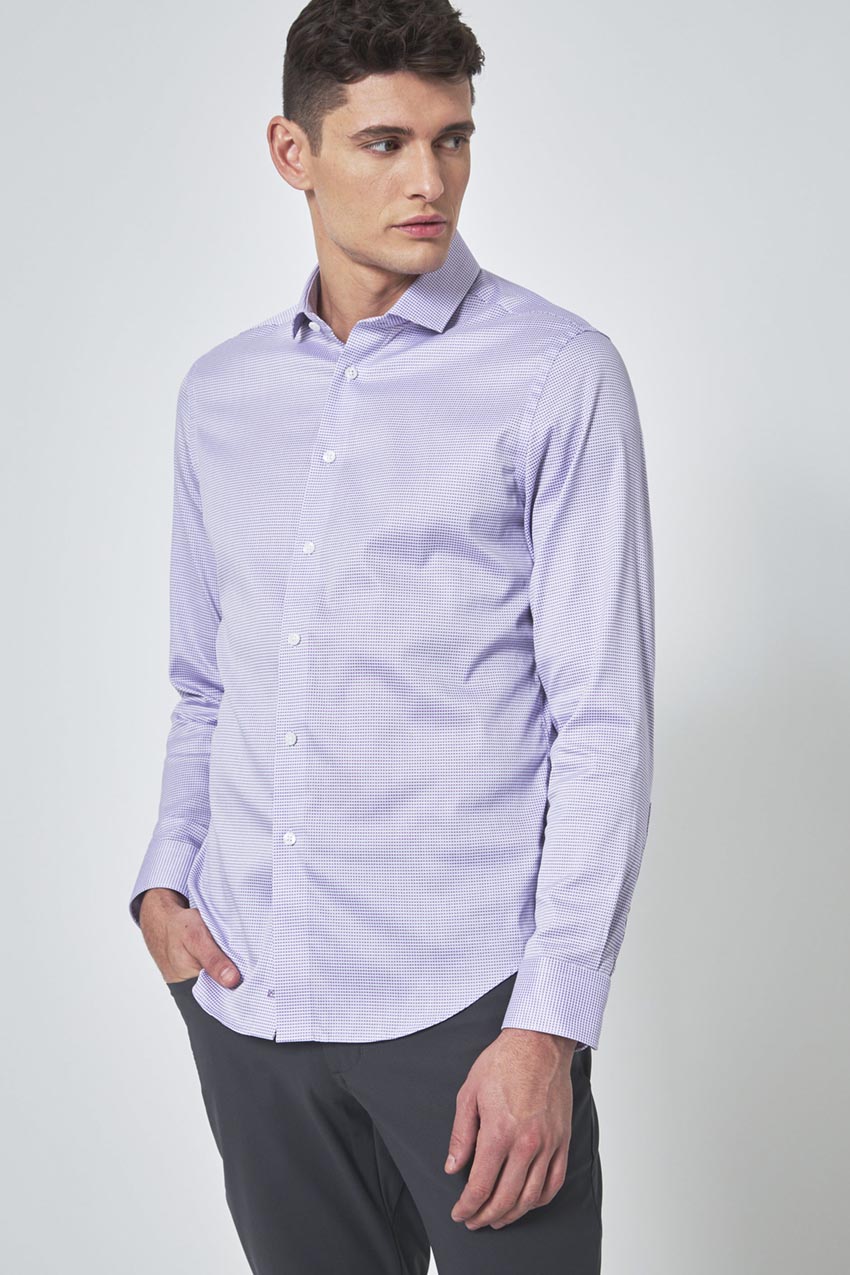 Modern Ambition Suitable PerformLuxe Cotton Nylon Check Slim-Fit Shirt in Purple/Blue Check
