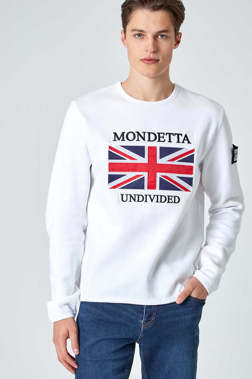 Mondetta Originals retro unisex streetwear 'Homage Classic Fit Sweatshirt - Great Britain (UK)' Homage Classic Fit Sweatshirt - Great Britain (UK), in White