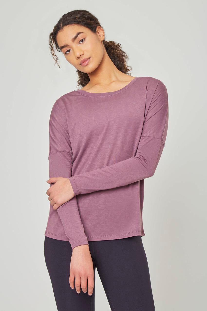 MPG Sport Liberate Dynamic Recycled Cover-Up Anti-Stink Long Sleeve Top  in Black Plum