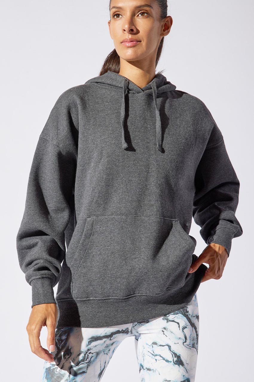 MPG Sport Nina Ease Organic Cotton Recycled Boyfriend Hoodie  in Htr Charcoal