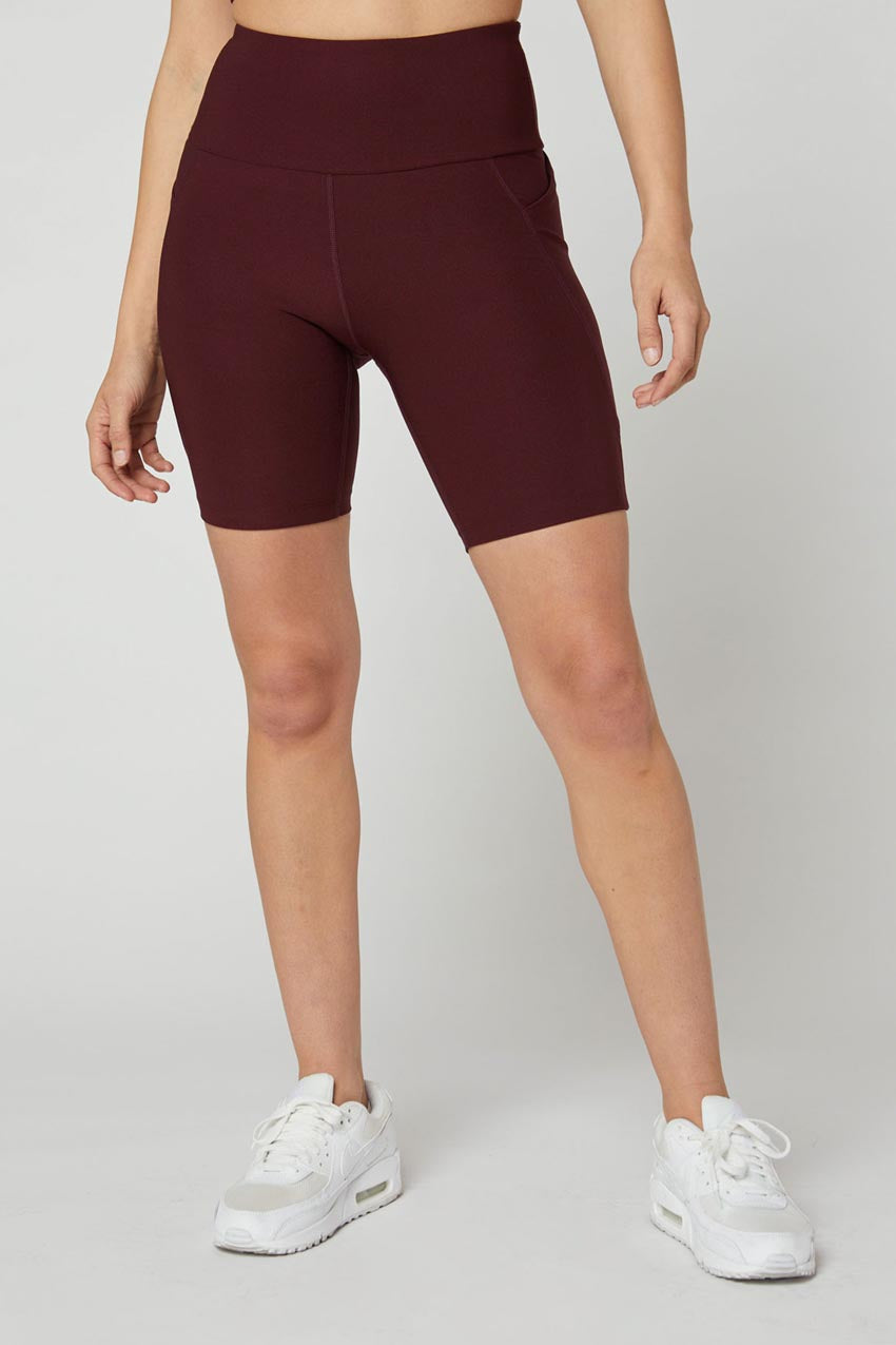 MPG Sport Kalani Explore Recycled High-Waisted 8" Bike Short  in Deep Wine