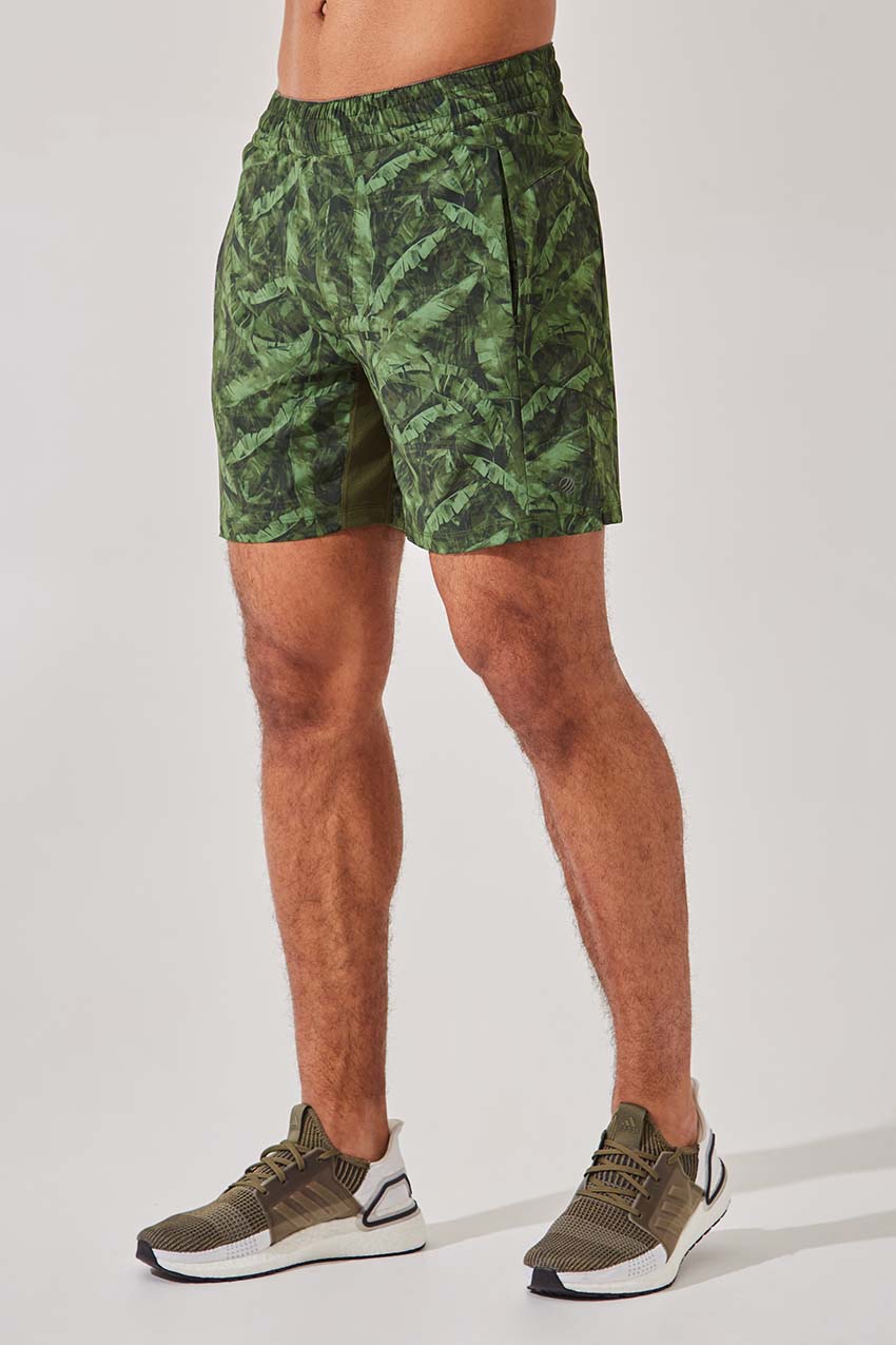MPG Sport men's Leeway 7" Recycled Polyester Short with Liner in Green Tropical