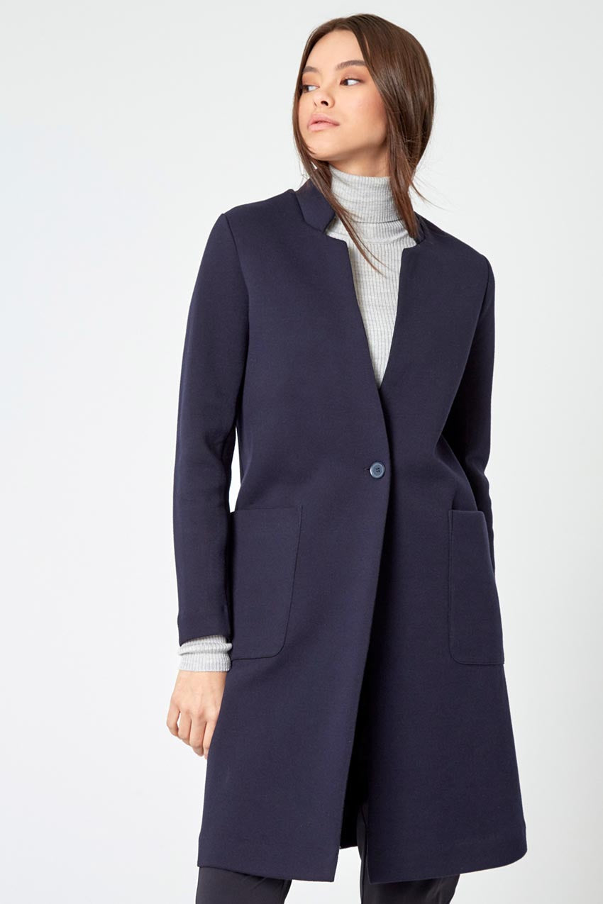Modern Ambition work-ready women's Continental Long Jacket in Navy