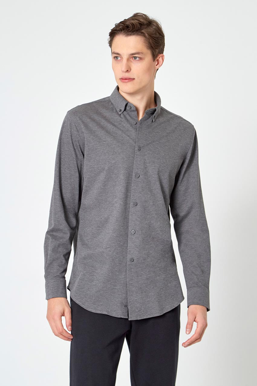 Modern Ambition Interview FlexPique Knit Standard-Fit Shirt in Htr Charcoal