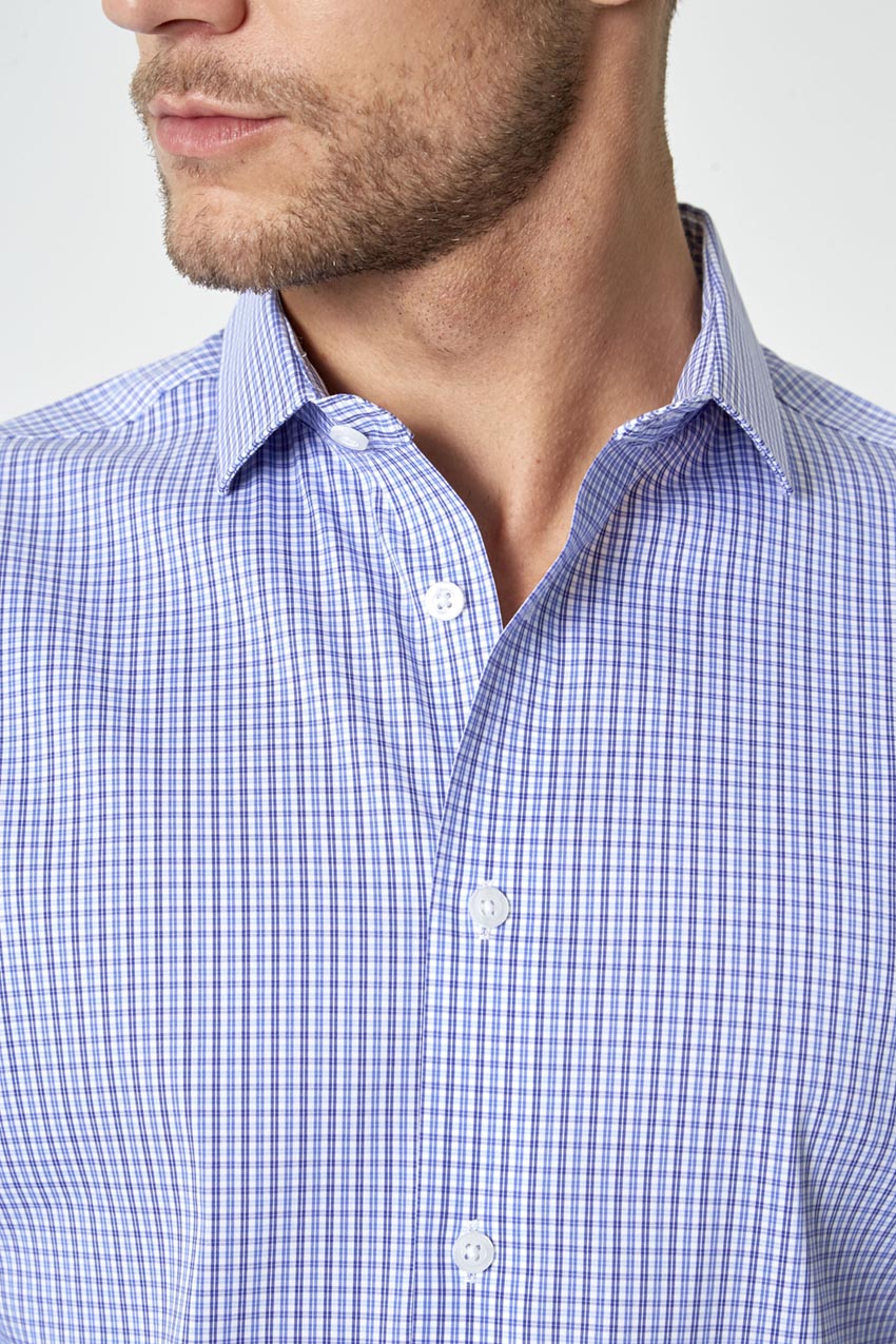 Modern Ambition PerformLuxe Cotton Poplin Standard-Fit Shirt in Blue Dupplin Check